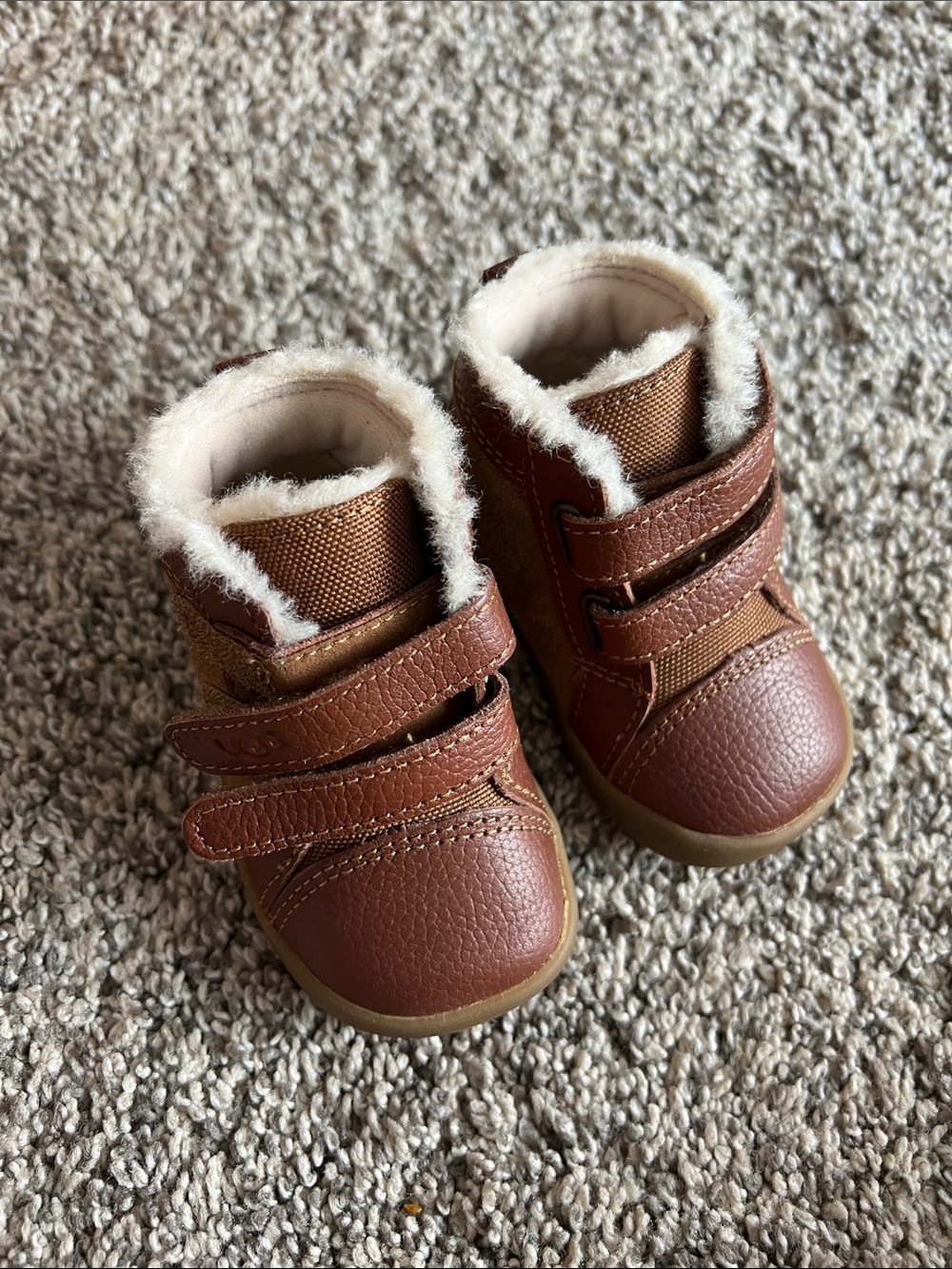 UGG Kids Brown Faux-Fur Strap Boots